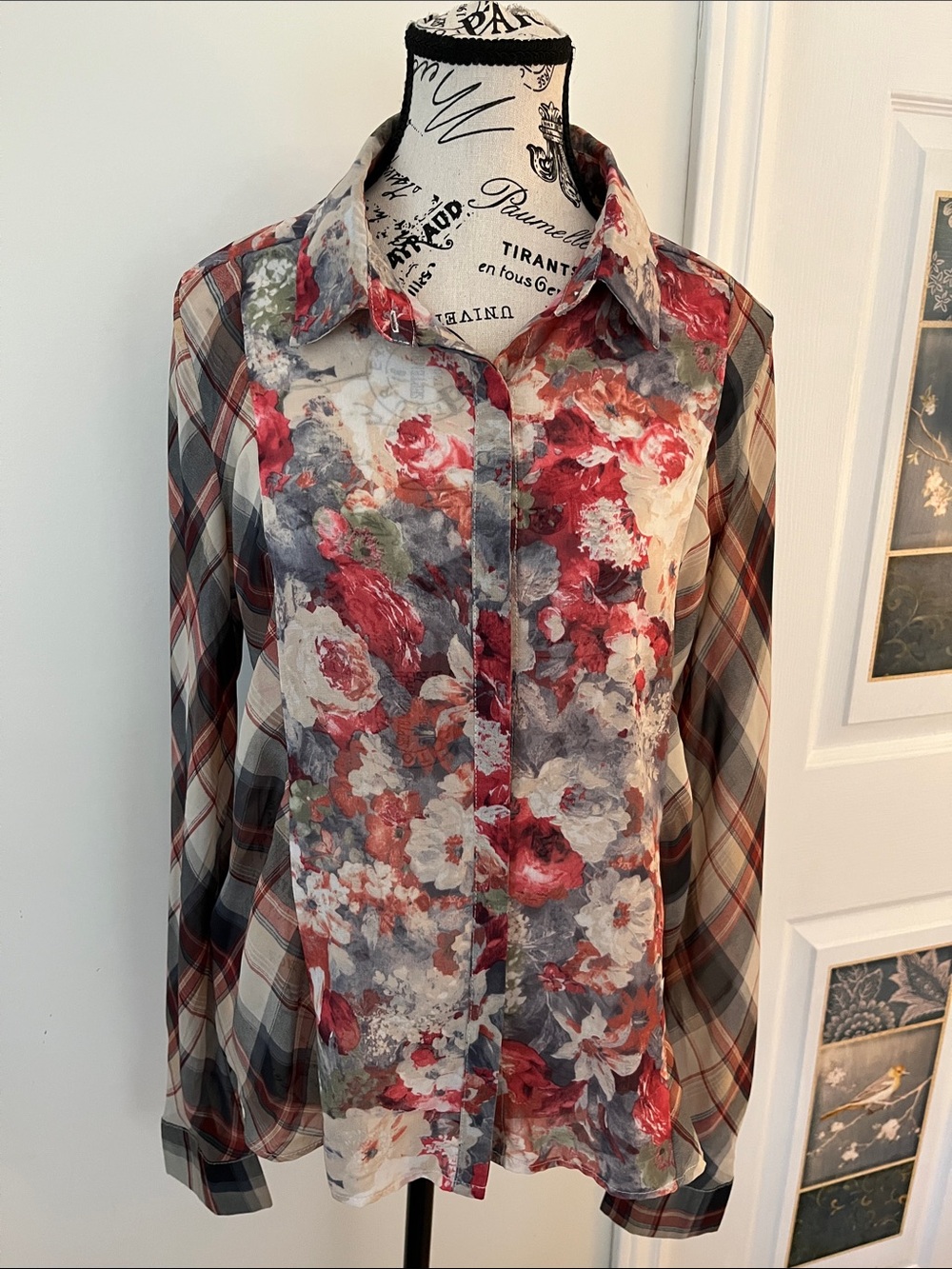 Floral & Plaid Button-Front Shirt - Red Floral